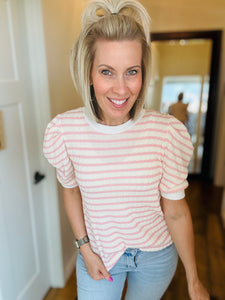 Blush Stripe Puff Sleeve