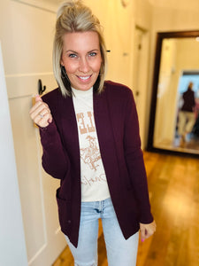 Cranberry Open Front Cardigan