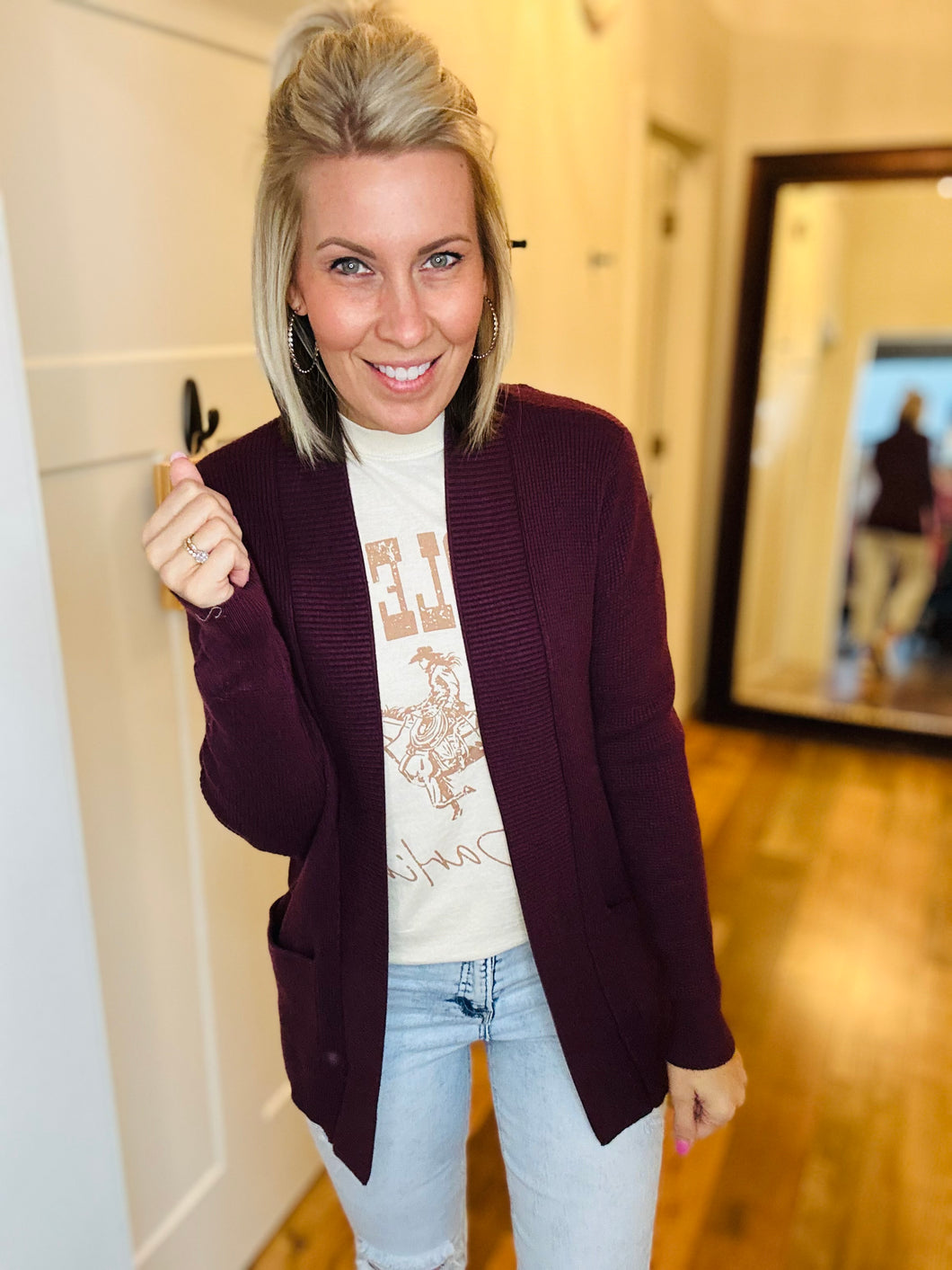 Cranberry Open Front Cardigan
