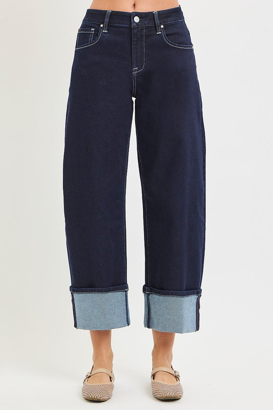 RISEN SLOUCHY CROP BARREL CUFFED HEM JEANS